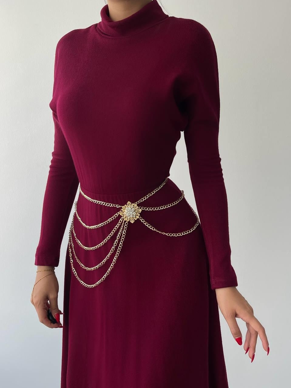 Dina Boğazlı Midi Elbise