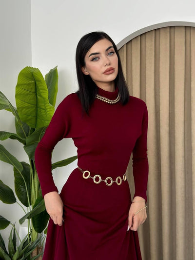 Dina Boğazlı Midi Elbise