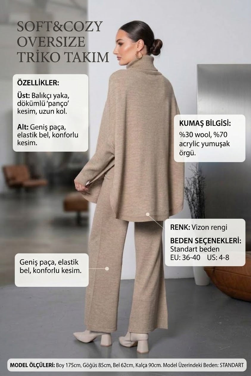 Soft&amp;Cozy Oversize Triko Takım - Vizon
