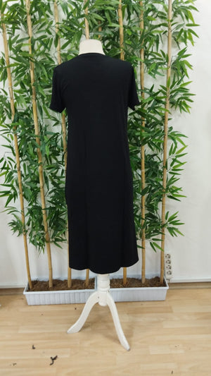 Rochie de damă din viscoză, cu mânecă scurtă, croială lejeră și detaliu cu crăpături, 32713