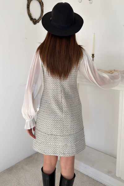 Rochie Chanel alb-gălbui cu bordură