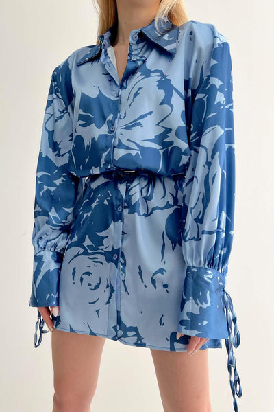 Rochie Bluza cu Detalii Manseta Matlasata - Albastru