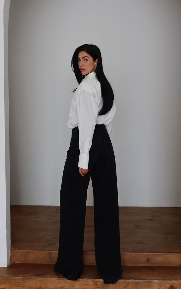 Yüksek Bel Extra Bol Paça Black Black Jean Panolon
