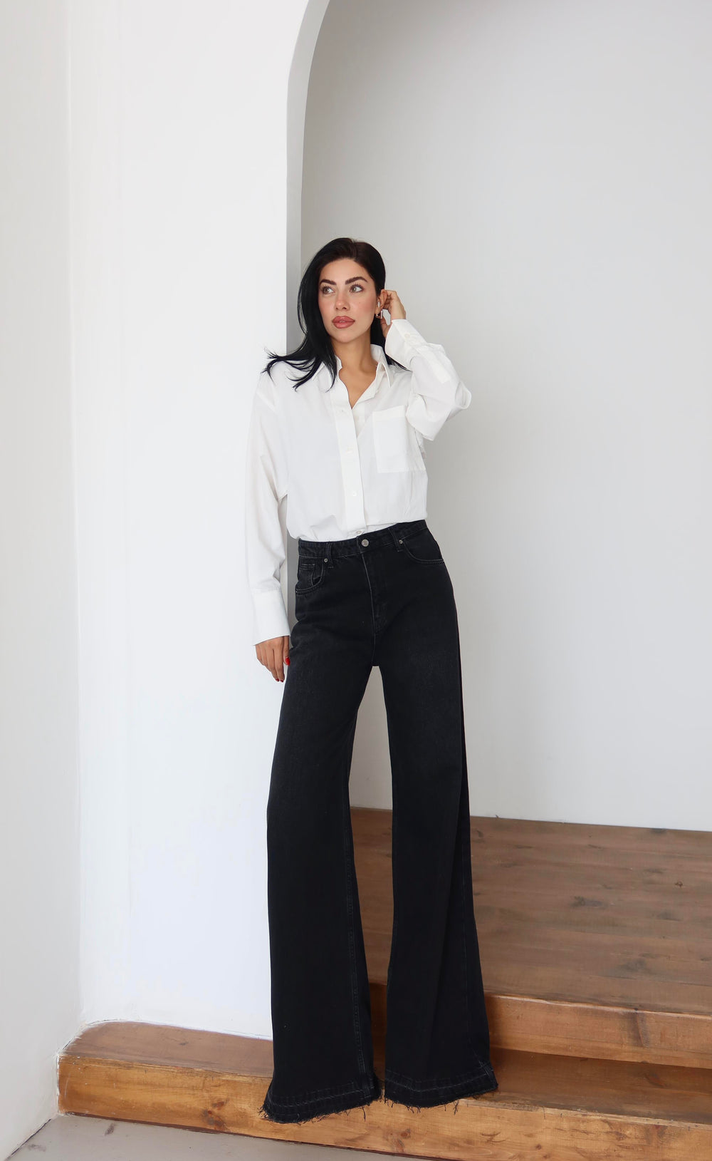 Yüksek Bel Extra Bol Paça Black Black Jean Panolon
