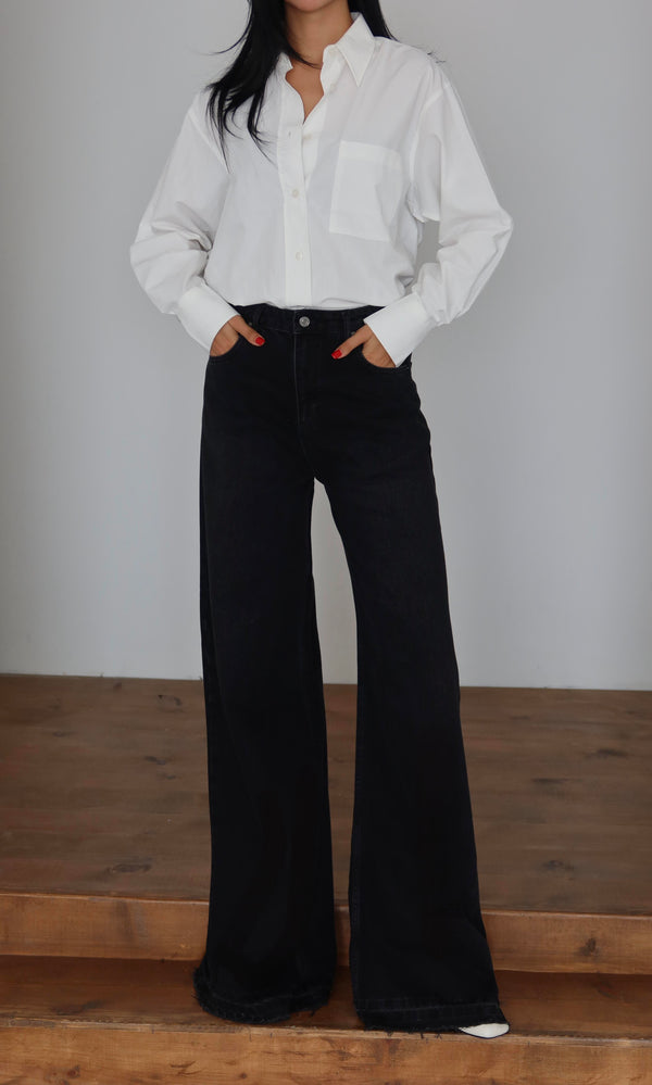 Yüksek Bel Extra Bol Paça Black Black Jean Panolon