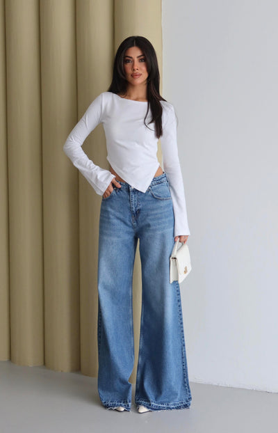 Yüksek Bel Extra Bol Paça Bllue Jean Pantolon