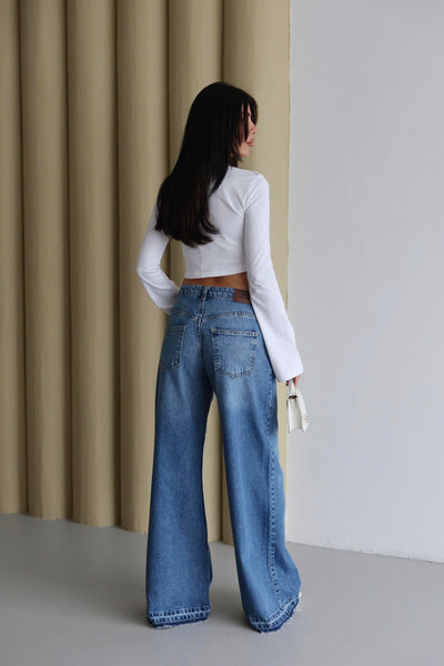 Yüksek Bel Extra Bol Paça Bllue Jean Pantolon
