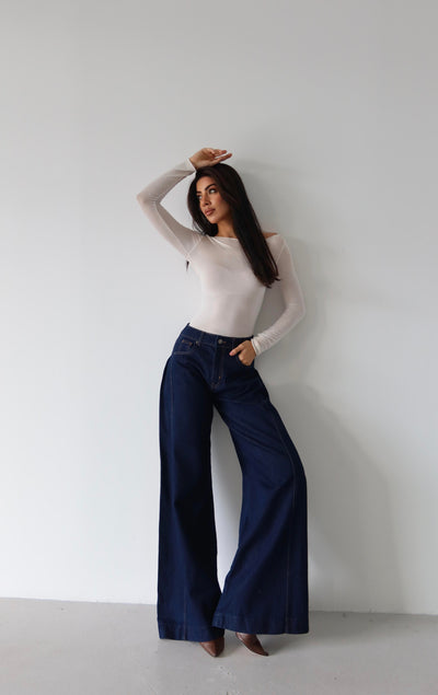 Yüksek Bel Yandan Pile Detaylı Extra Bol Kesim Rinse Jean Pantolon