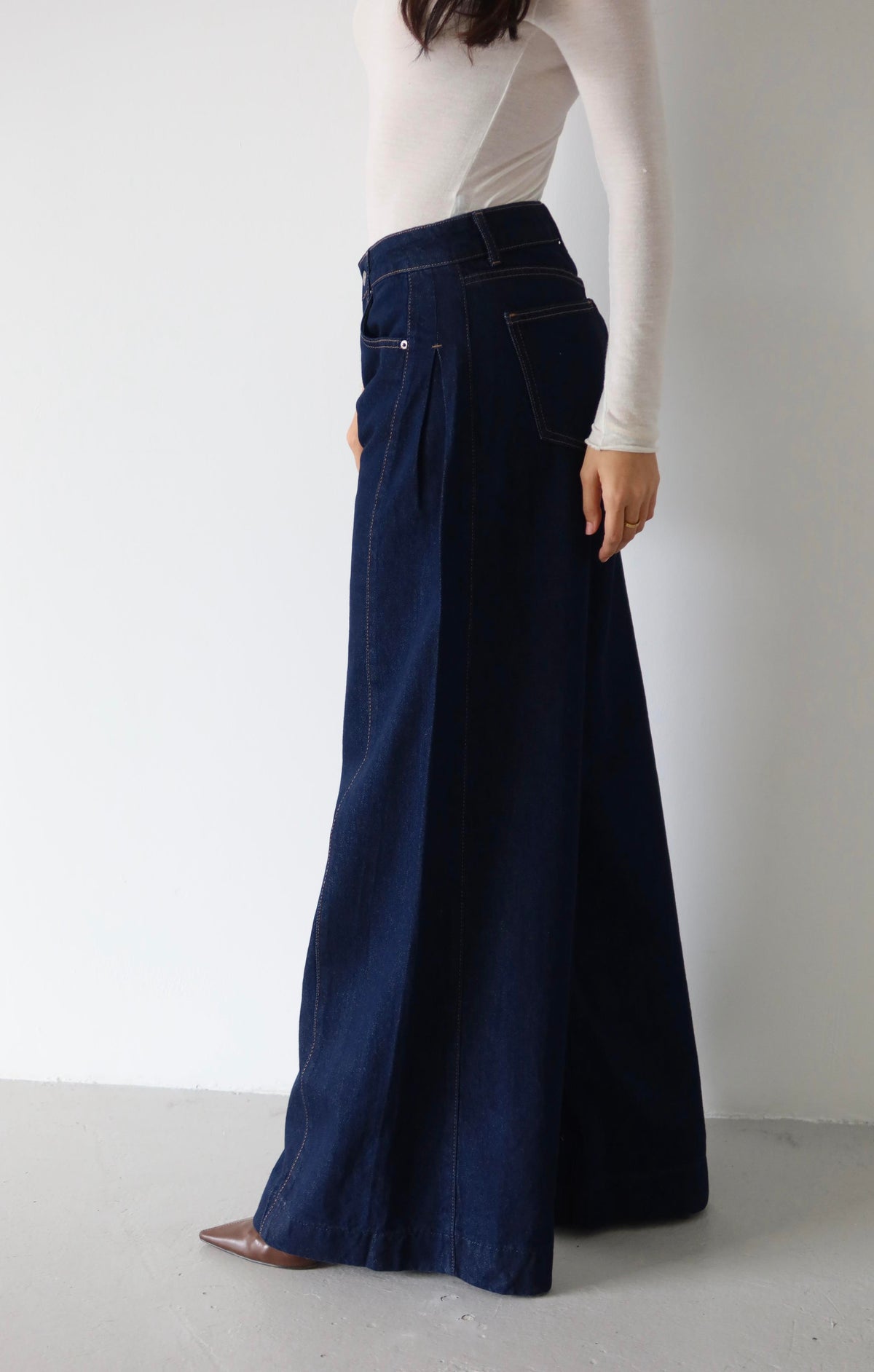 Yüksek Bel Yandan Pile Detaylı Extra Bol Kesim Rinse Jean Pantolon