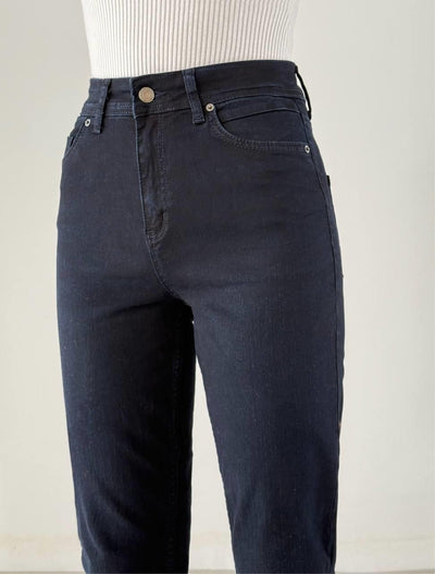 Yüksek Bel Paça Detaylı Blue Black Elis Jean Pantolon