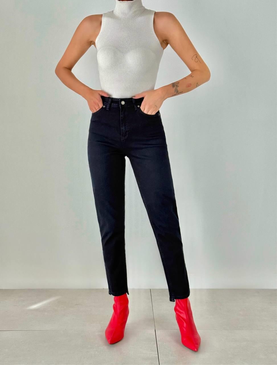 Yüksek Bel Paça Detaylı Blue Black Elis Jean Pantolon