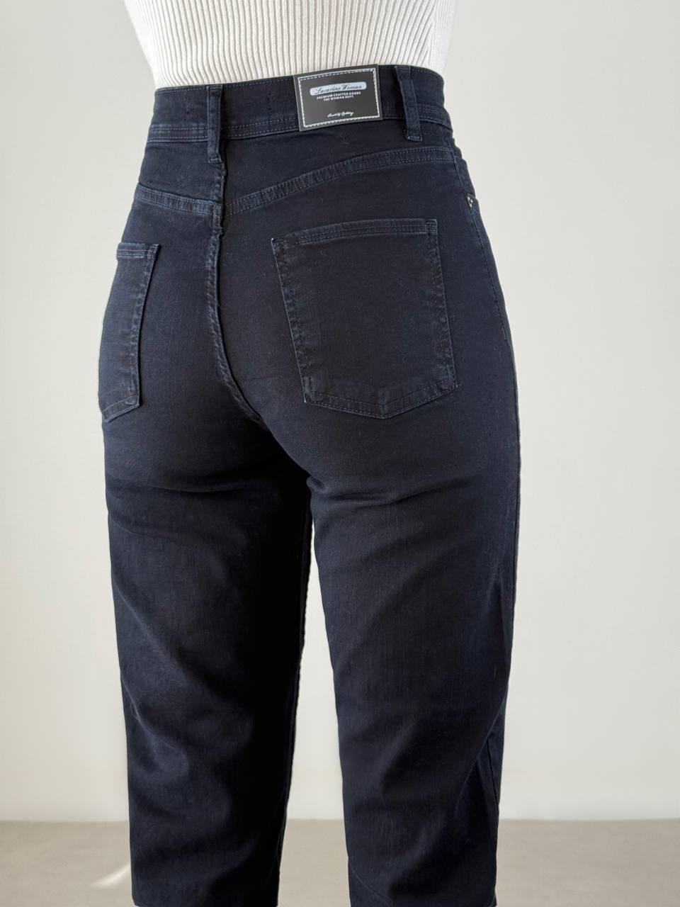Yüksek Bel Paça Detaylı Blue Black Elis Jean Pantolon