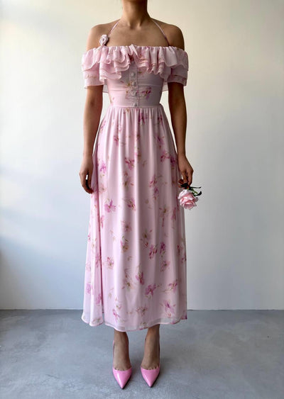 Rochie cu detalii florale științifice