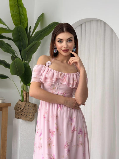 Rochie cu detalii florale științifice