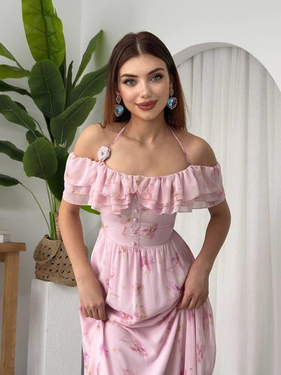 Rochie cu detalii florale științifice