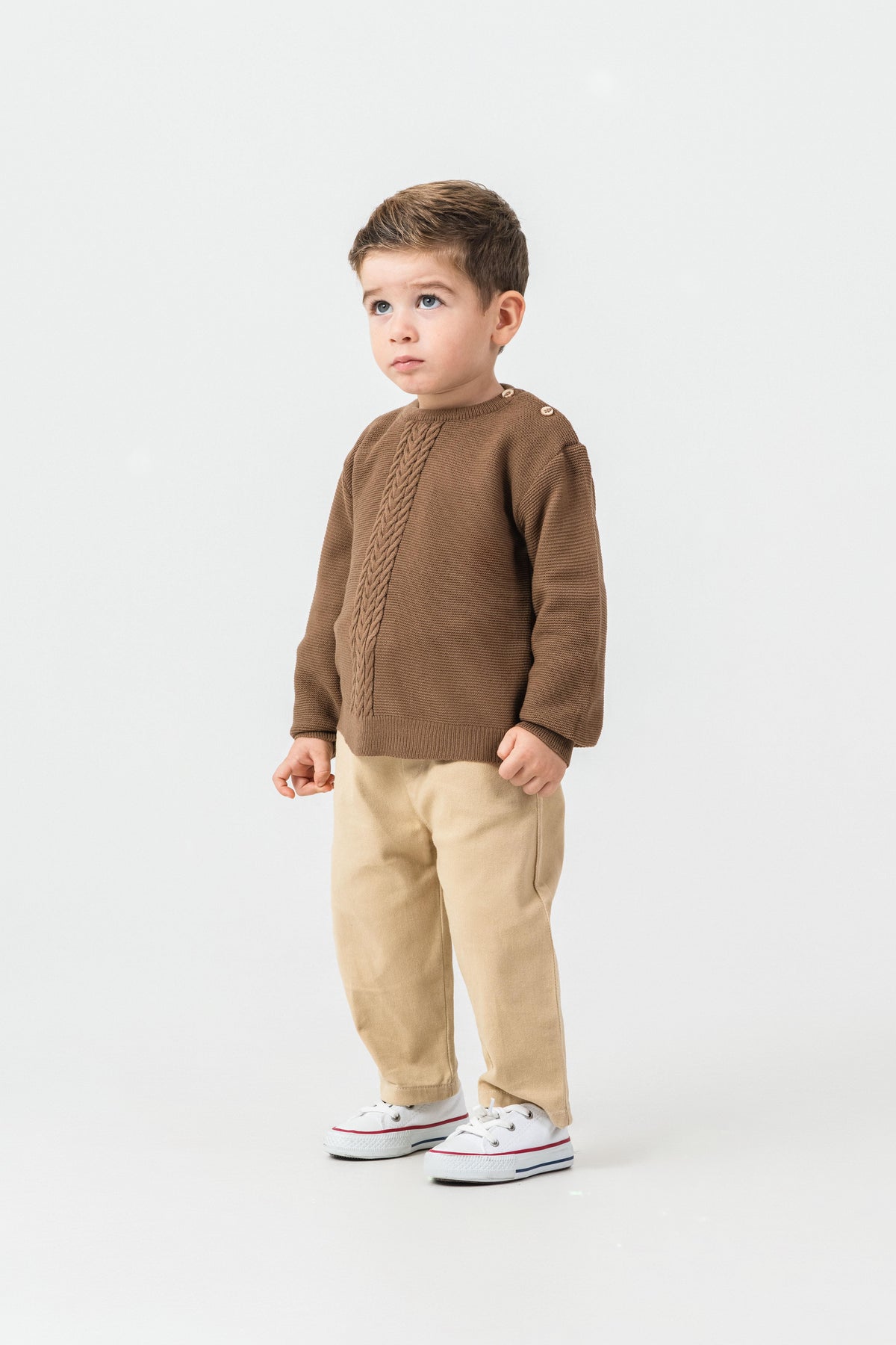 Erkek Bebek Gabardin Pantolonlu Triko İkili Takım-03685 - Vizon