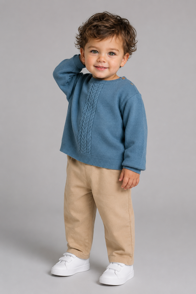 Set de tricot Tuffy cu pantalon Gabardin pentru bebeluși-03685 - Vișon