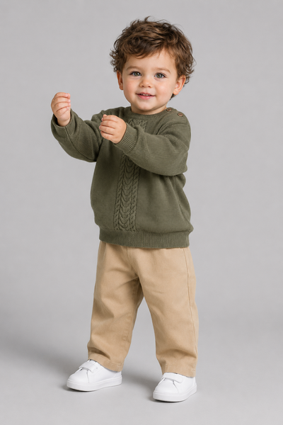 Set de tricot Tuffy cu pantalon Gabardin pentru bebeluși-03685 - Vișon