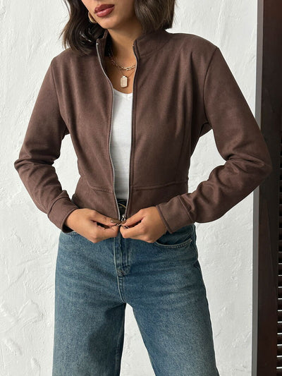 Topshow - Wholesale Women's Brown Zippered Bomber Wholesale Jacket
