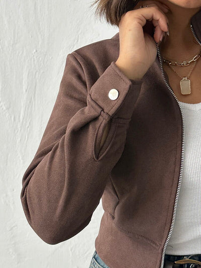 Topshow - Wholesale Women's Brown Zippered Bomber Wholesale Jacket