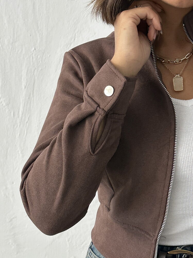 Topshow - Wholesale Women's Brown Zippered Bomber Wholesale Jacket