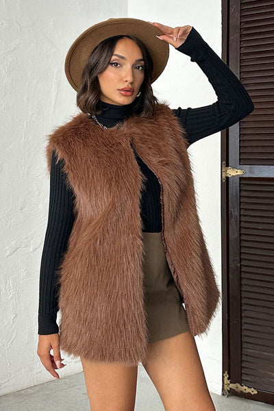 Topshow - Veste din blană artificială en-gros - Maro deschis
