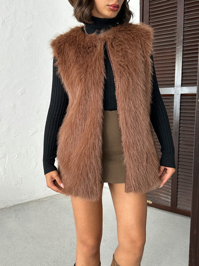 Topshow - Veste din blană artificială en-gros - Maro deschis
