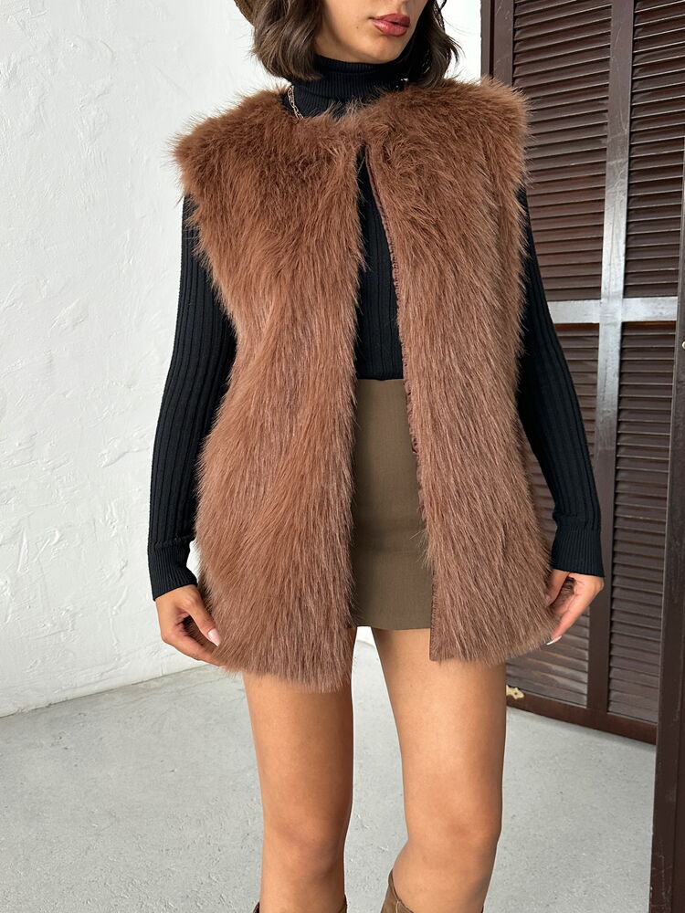 Topshow - Veste din blană artificială en-gros - Maro deschis