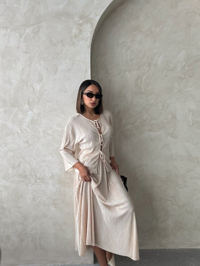Pleated Front Tied Shirt - Stone