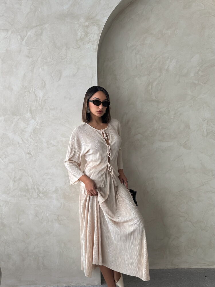 Pleated Front Tied Shirt - Stone