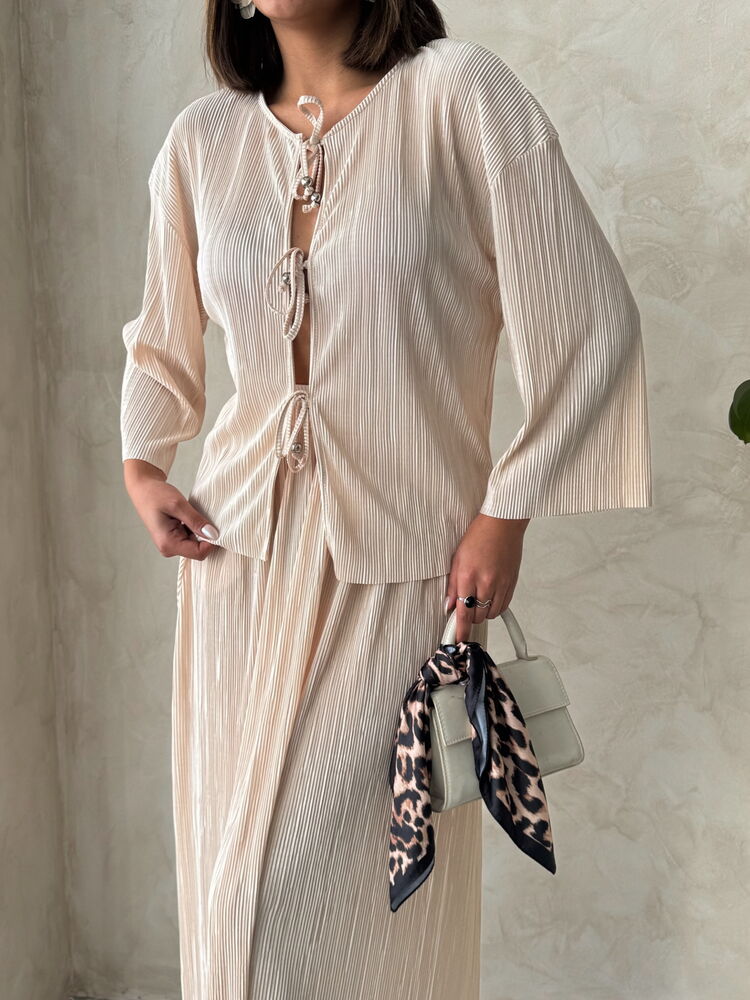 Pleated Front Tied Shirt - Stone