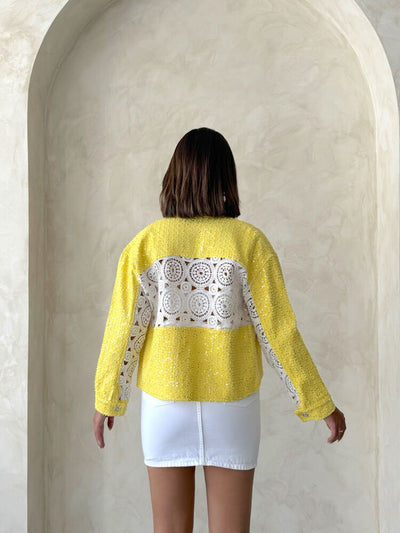 Lace Detail Denim Jacket - Yellow