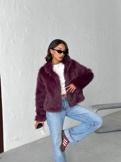 Topshow - Wholesale Faux Fur Women's Coat - Plum