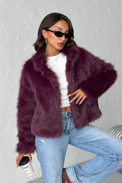 Topshow - Wholesale Faux Fur Women's Coat - Plum
