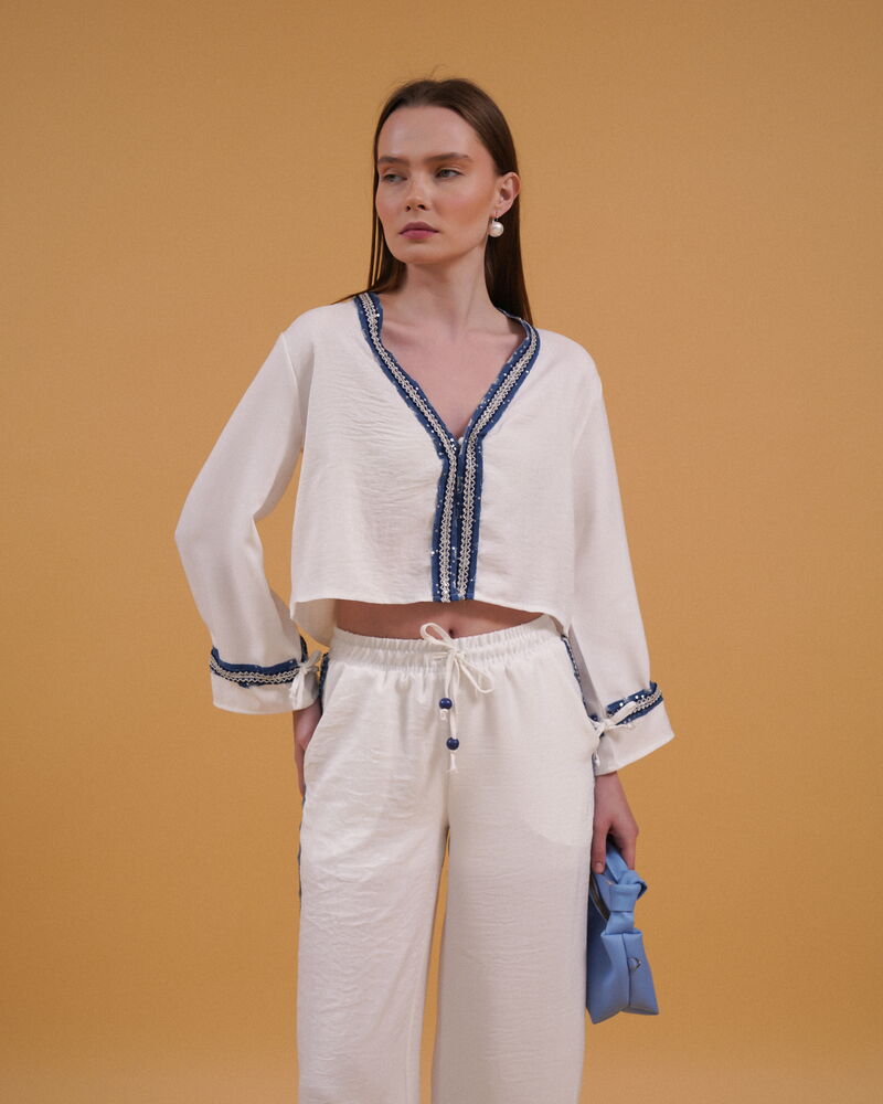 Cămăși cu dungi din denim, en-gros - Crem