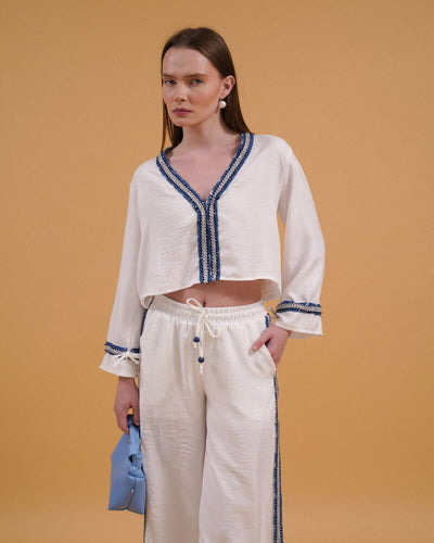Cămăși cu dungi din denim, en-gros - Crem