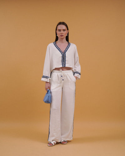 Cămăși cu dungi din denim, en-gros - Crem