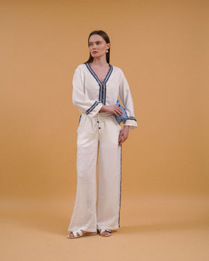 Pantaloni din denim cu dungi, en-gros - Crem