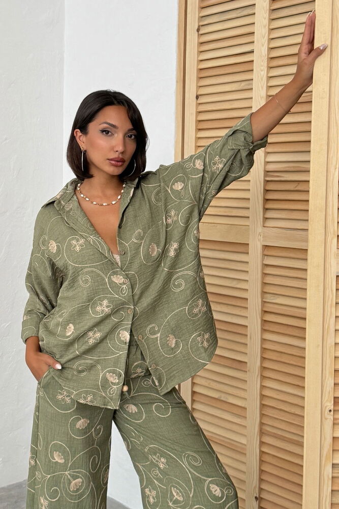 Embroidered Shirt - Khaki Dsn2