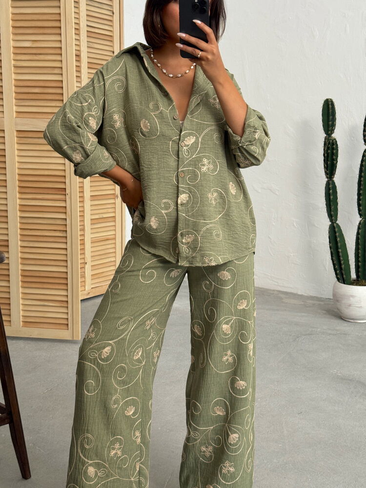 Embroidered Shirt - Khaki Dsn2