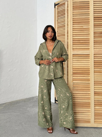 Embroidered Shirt - Khaki Dsn2
