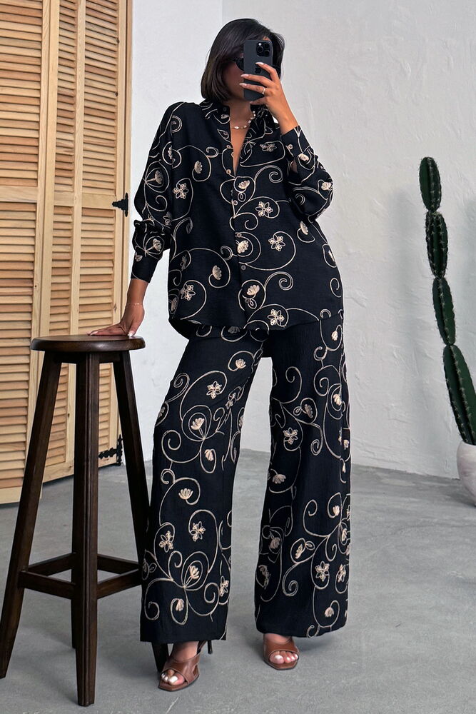 Embroidered Trousers - Black Pattern 2