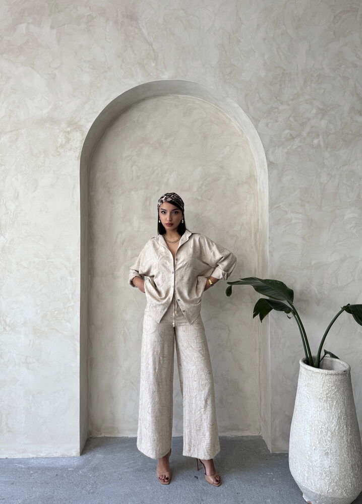Embroidered Wholesale Trousers - Stone