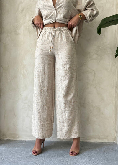 Embroidered Wholesale Trousers - Stone