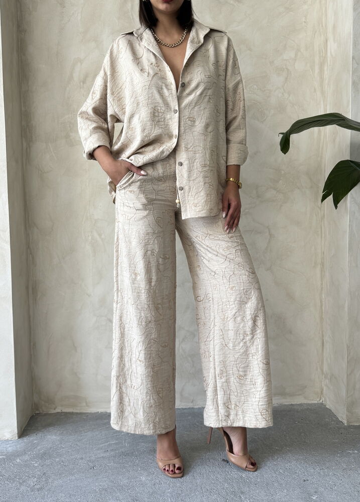 Embroidered Wholesale Trousers - Stone
