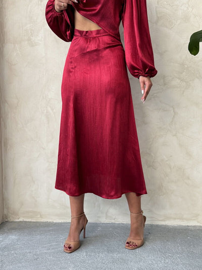 Crushed Satin Wholesale Skirt - Burgundy