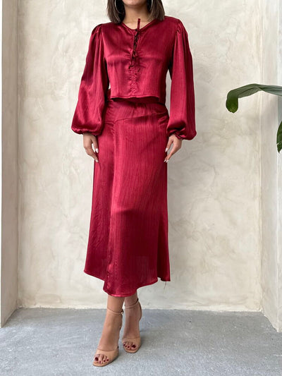 Crushed Satin Wholesale Skirt - Burgundy