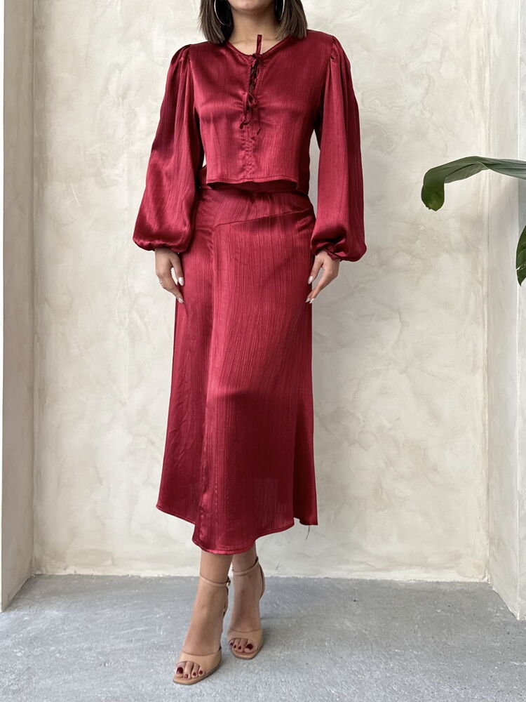Crushed Satin Wholesale Skirt - Burgundy