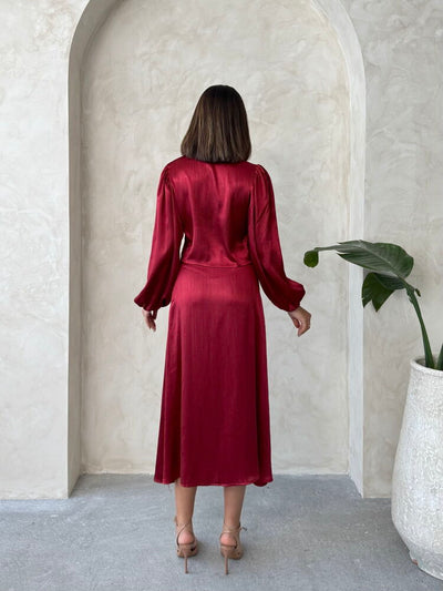 Crushed Satin Wholesale Skirt - Burgundy