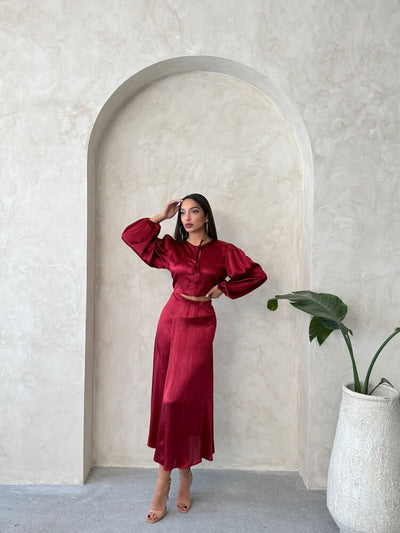 Crushed Satin Wholesale Skirt - Burgundy
